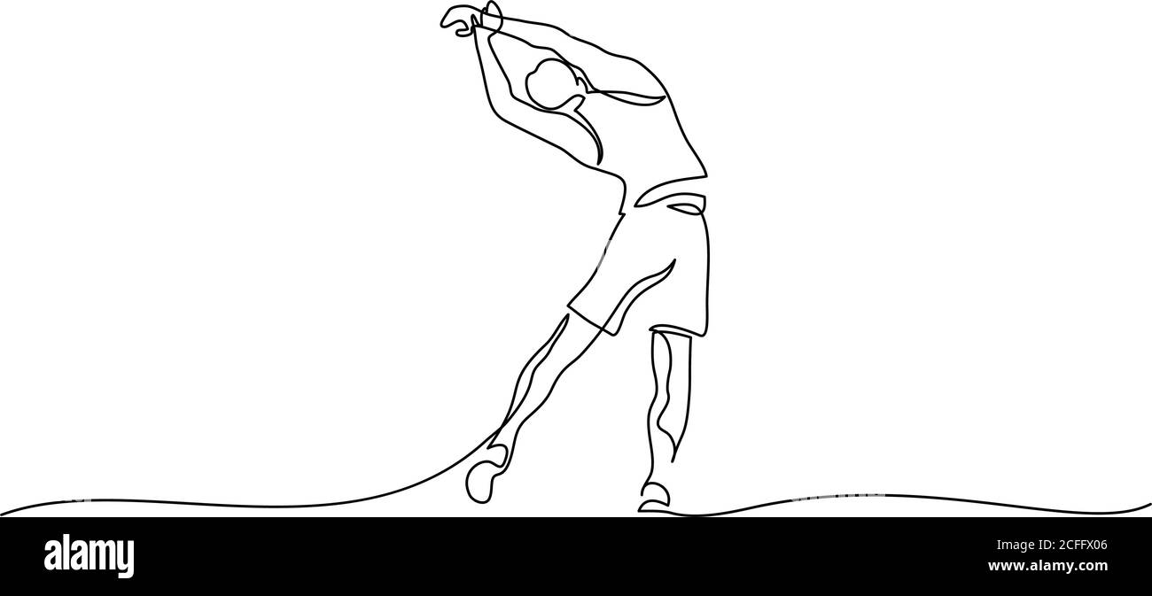 Mann machen Stretching-Übung bei Fitness. Fortlaufende eine-Linie-Zeichnung. Vektorgrafik Stock Vektor