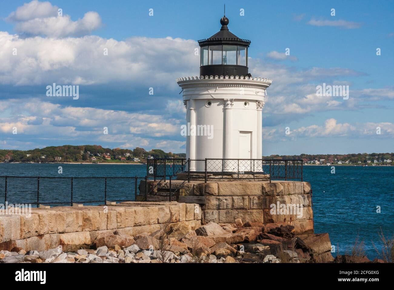 Portland Wellenbrecher Leuchtturm in Portland, Maine, befindet sich im Stadtpark namens Bug Licht Park. Stockfoto