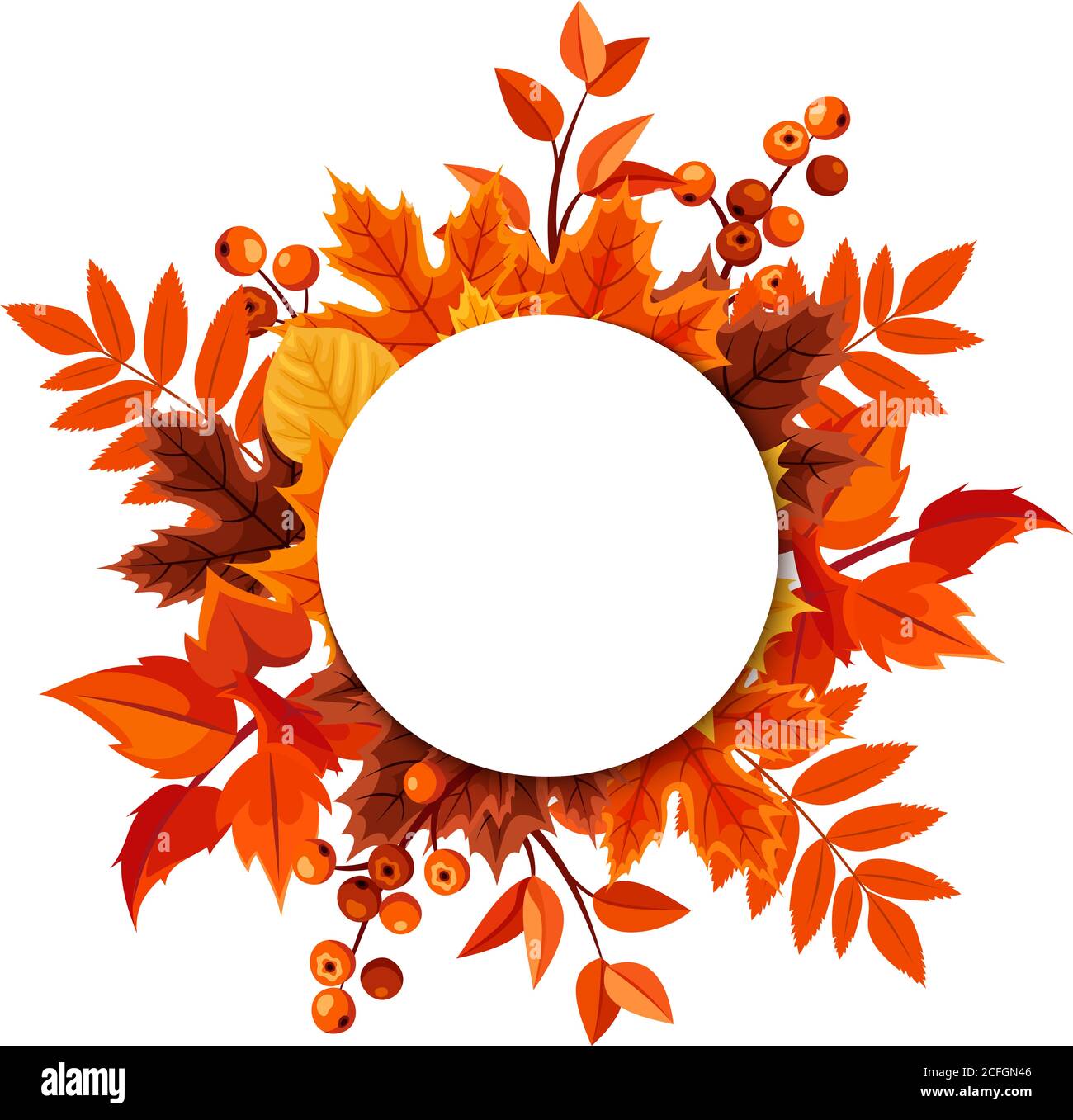 Vektor-Kreis-Karte mit orangen Herbstblättern. Stock Vektor