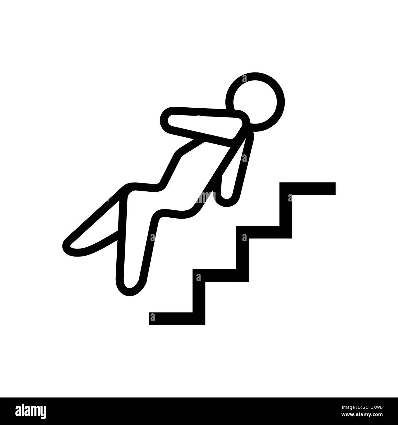 Das Symbol für die Umrisse der Treppe herunterfallen. Mann fällt von Leiter Umriss Symbol. Symbol für die Lebensversicherung. Stock Vektor