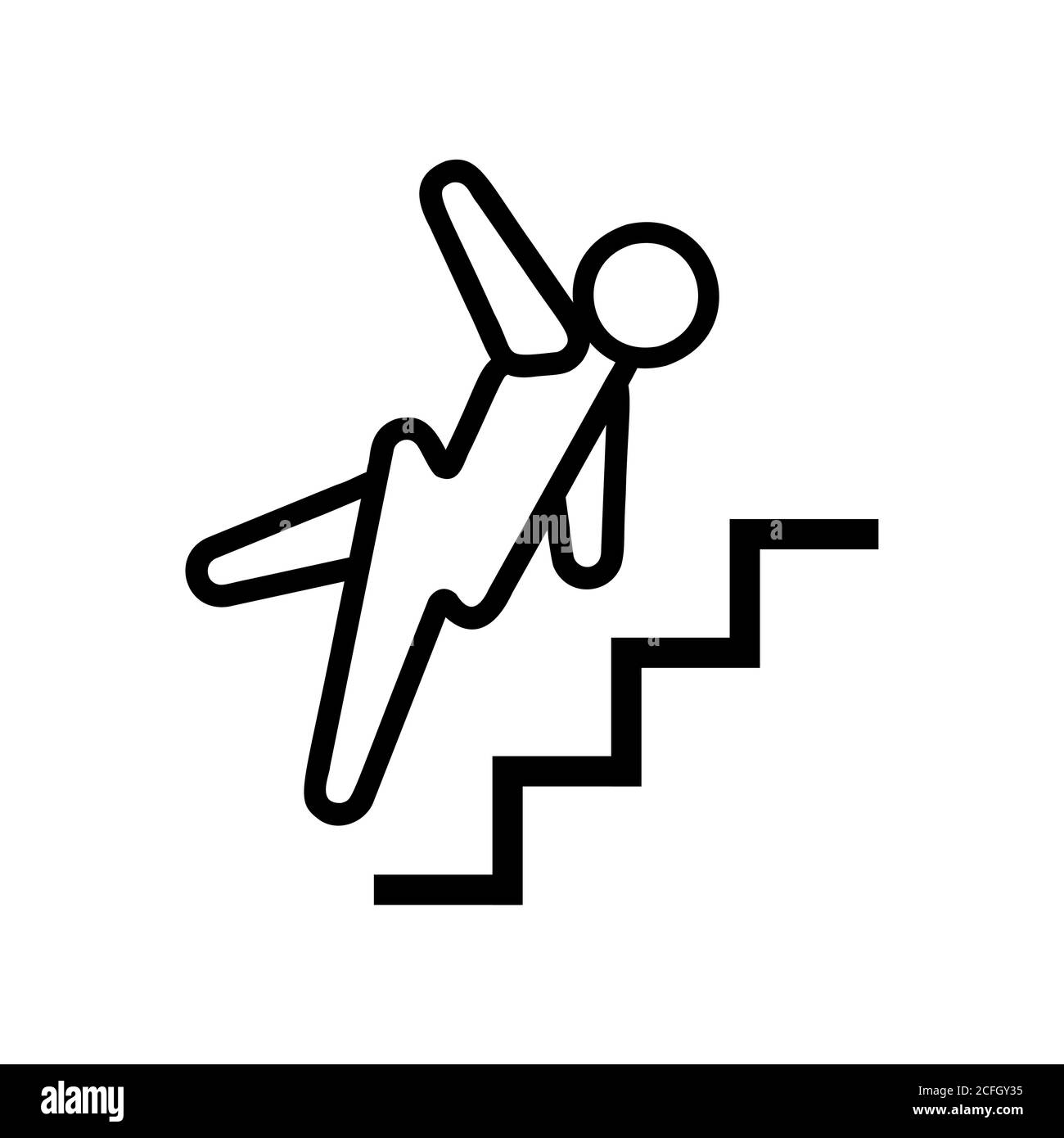Das Symbol für die Umrisse der Treppe herunterfallen. Mann fällt von Leiter Umriss Symbol. Symbol für die Lebensversicherung. Stock Vektor