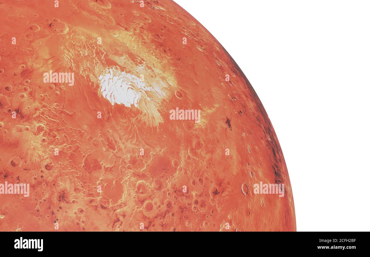 Südpolkappe auf dem Mars aus der Nähe isoliert. Hochwertige 3d-Darstellung. Elemente dieses Bildes wurden von der NASA eingerichtet Stockfoto