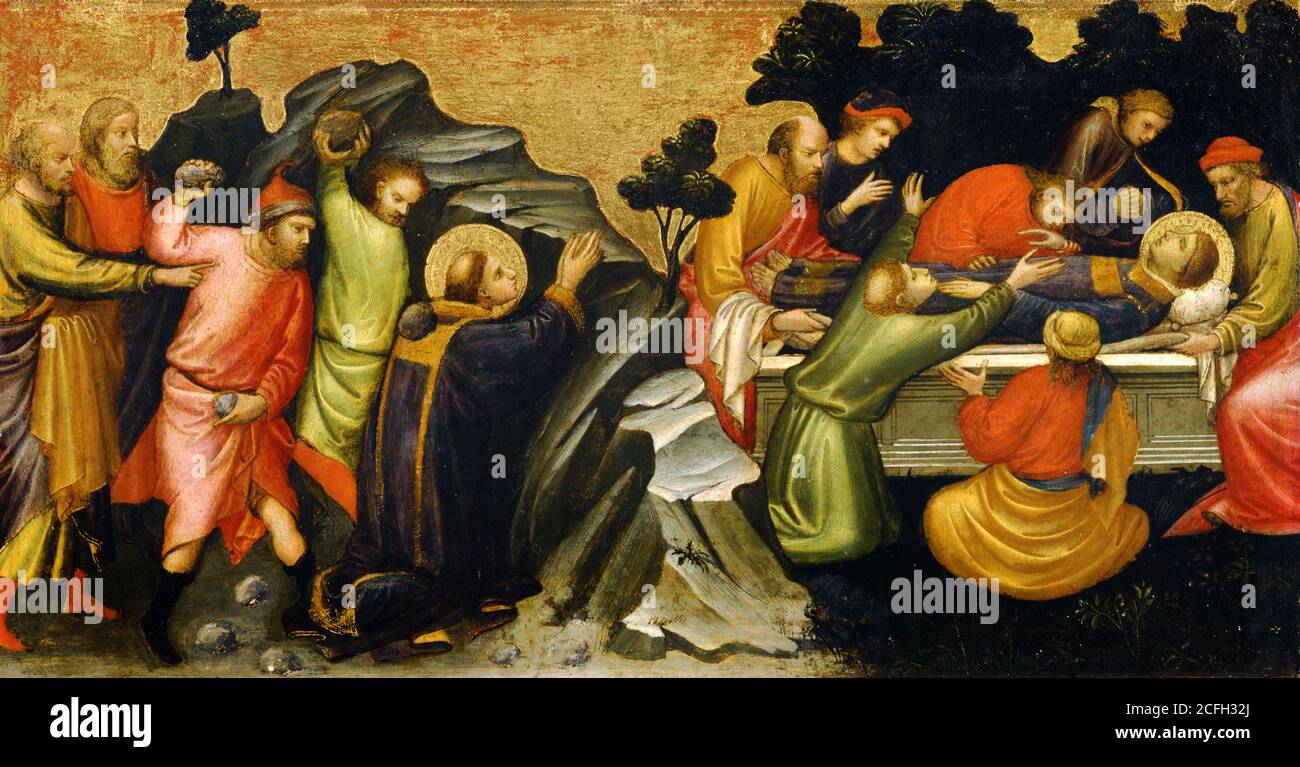Mariotto di Nardo, Predella Tafel, Begräbnis des heiligen Stephan 1408 Tempera auf Tafel, Nationalmuseum für westliche Kunst, Tokio, Japan. Stockfoto