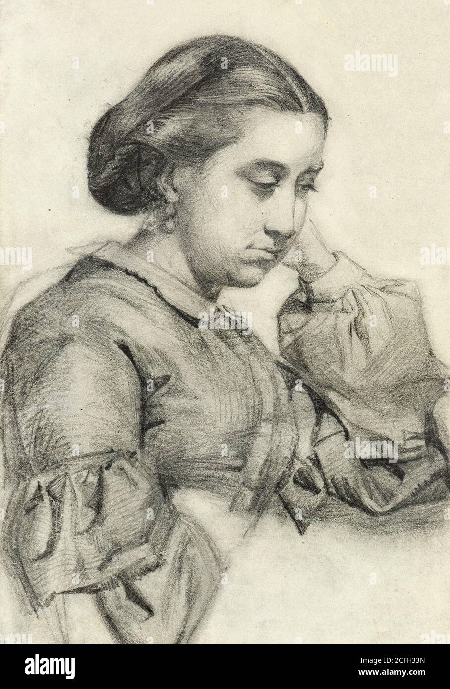 Maria Fortuny, Büste einer jungen Dame, um 1857-1858, Graphitstift auf Papier, Museu Nacional d'Art de Catalunya, Barcelona, Spanien. Stockfoto