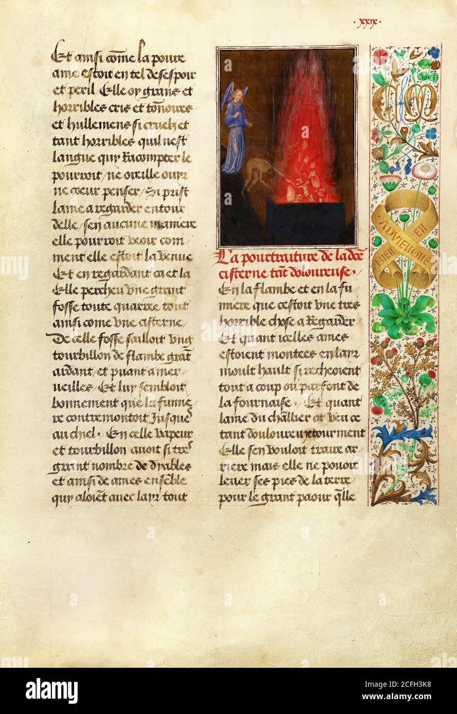 Simon Marmion, Dämonen ziehen Tondal in die Infernal Zisterne 1475 Tempera, Gold, Tusche auf Pergament, das J. Paul Getty Museum, Los Angeles, USA. Stockfoto