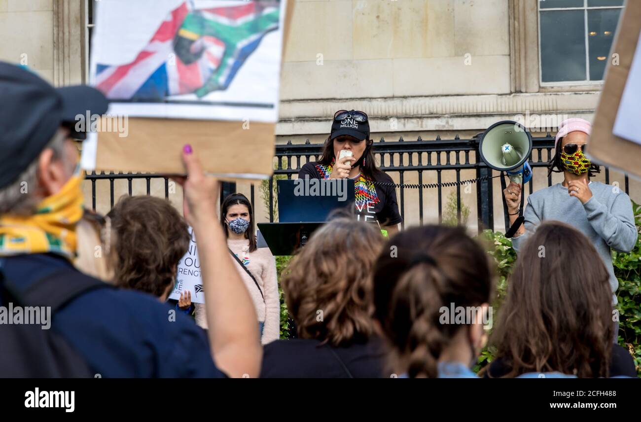 Trafalgar Square, London, Großbritannien. 5. September 2020.Südafrikaner in Großbritannien protestieren gegen die große Zahl von Bauern, die in Südafrika ermordet werden Stockfoto