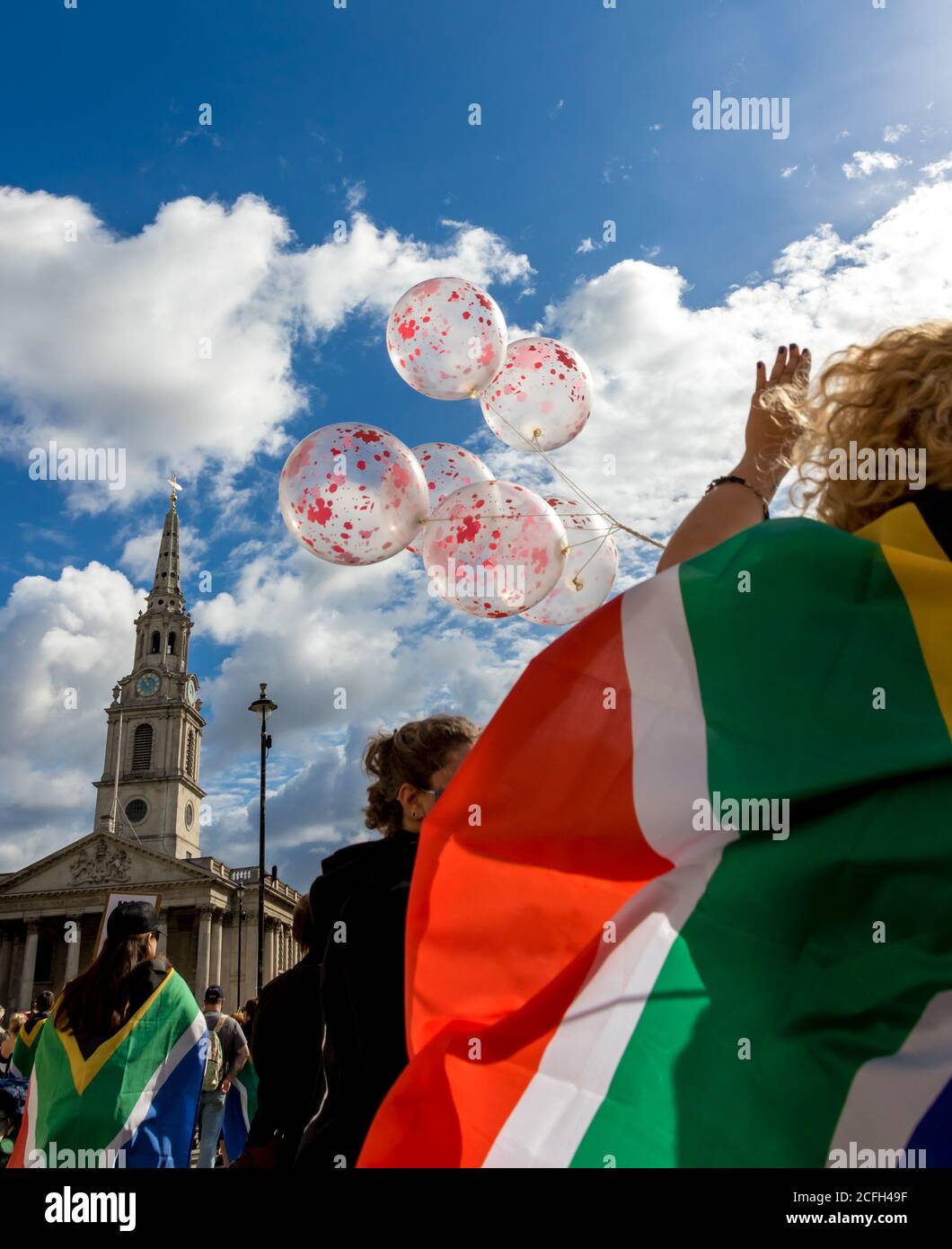 Trafalgar Square, London, Großbritannien. 5. September 2020.Südafrikaner in Großbritannien protestieren gegen die große Zahl von Bauern, die in Südafrika ermordet werden Stockfoto