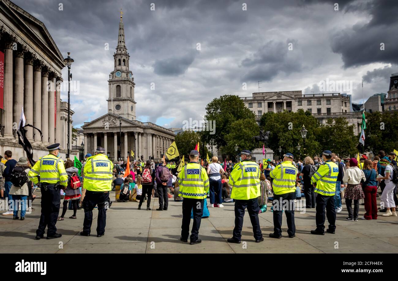 Trafalgar Square, London, Großbritannien. 5. September 2020.Südafrikaner in Großbritannien protestieren gegen die große Zahl von Bauern, die in Südafrika ermordet werden Stockfoto