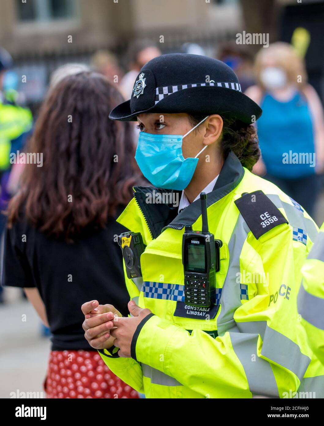 Westminster, London, Großbritannien. 5. September 2020.Polizeibeamte decken den Protest der Rebellion gegen das Aussterben in Central London, Großbritannien, ab Stockfoto
