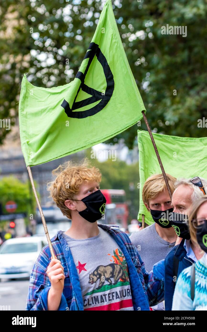 Westminster, London, Großbritannien. 5. September 2020.verschiedene Gruppen, darunter Extinction Rebellion Protest in Central London, Großbritannien Stockfoto