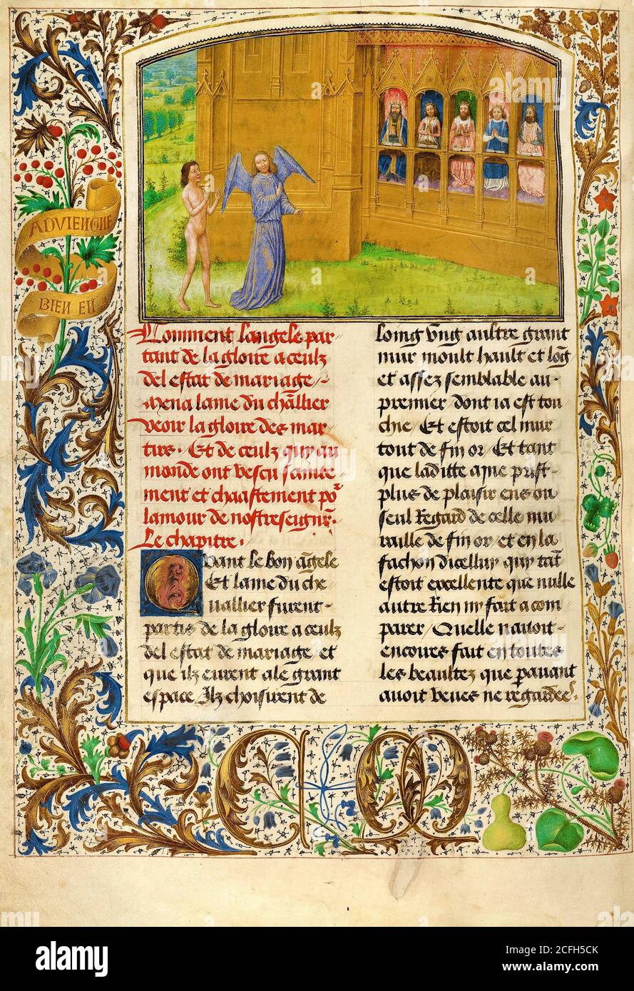 Simon Marmion, The Martyrs and the Pure Sing lobt Gott 1475 Tempera, Gold, Tusche auf Pergament, das J. Paul Getty Museum, Los Angeles, USA. Stockfoto