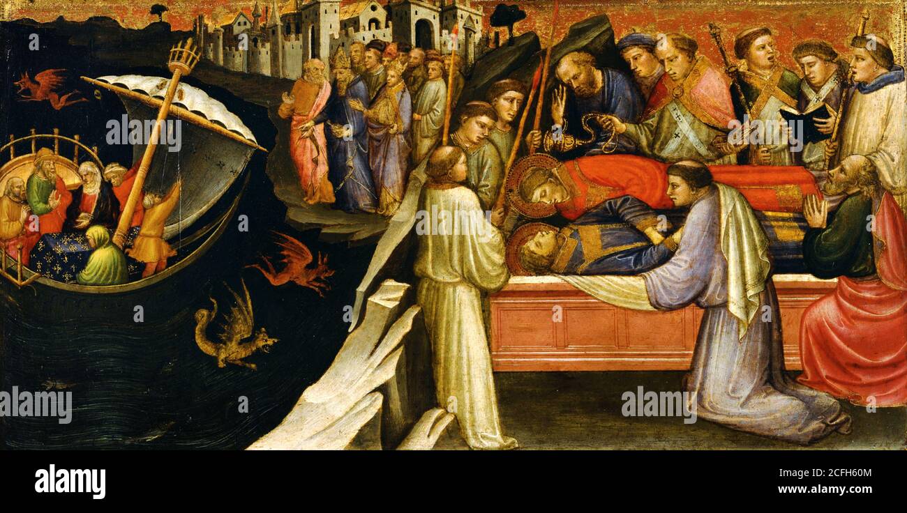 Mariotto di Nardo, Predella Panel, die Wiederinterpretierung des heiligen Stephanus neben dem heiligen Laurentius in Rom 1408 Tempera auf dem Panel, Nationalmuseum für westliche Kunst, Stockfoto