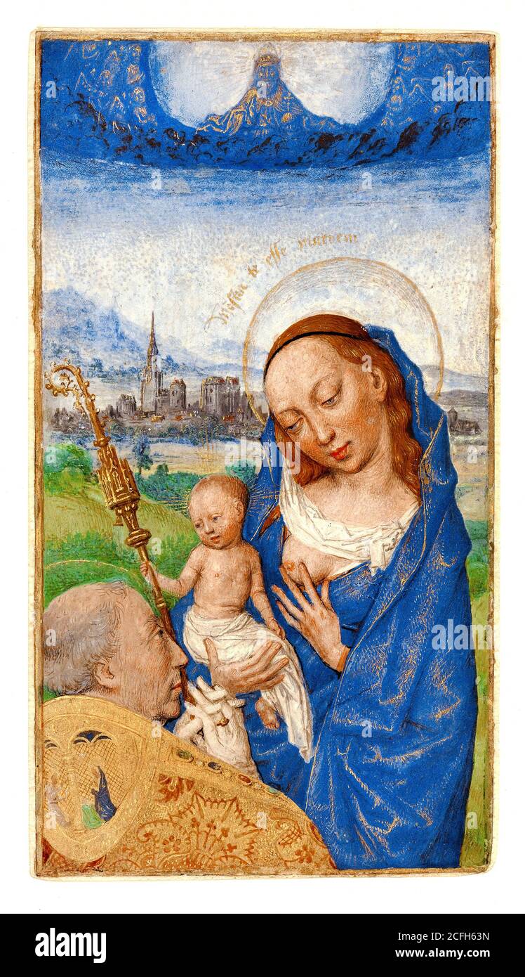 Simon Marmion, Saint Bernard's Vision of the Virgin and Child 1475 Tempera, Gold, Tusche auf Pergament, J. Paul Getty Museum, Los Angeles, USA. Stockfoto