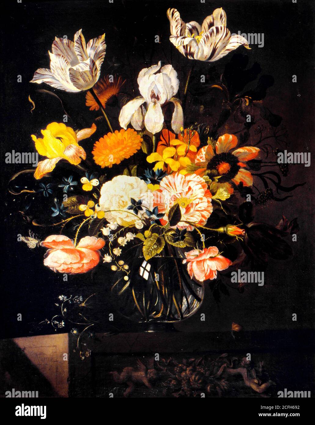 Marrel Jacob, Stillleben mit Blumen, 1650, Öl auf Leinwand, Museo Lazaro Galdiano, Madrid, Spanien Stockfoto