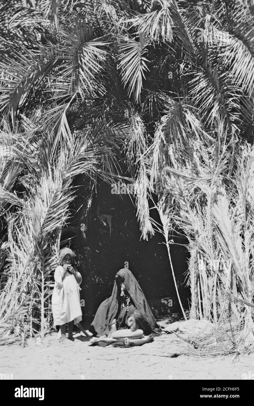 Bildunterschrift: Nach Sinai über das Rote Meer Tor und Wady Hebran. Heimische Hütte aus Palmenzweigen. - Lage: Sinai Ägypten ca. 1900 Stockfoto