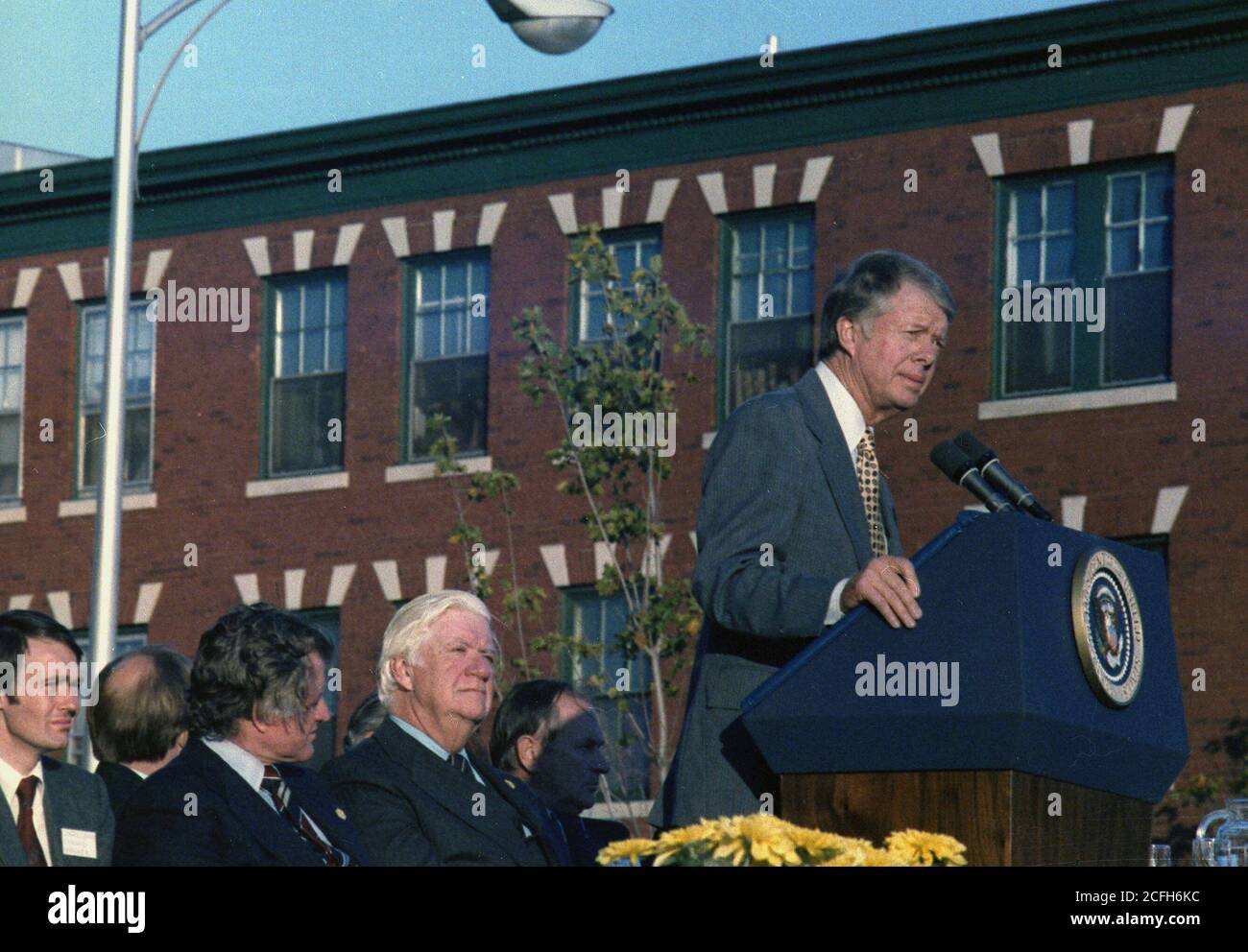 'Jimmy Carter in Lynn, MA mit Rep. Thomas O'Neill und Senator Edward Kennedy. Ca. 10/28/1978' Stockfoto