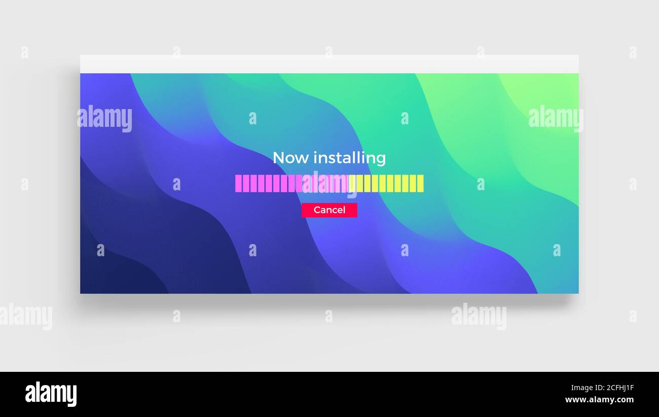 Bildschirm „Prozess wird geladen“. App oder Software wird installiert. Fortschrittsanzeige beim Laden. Abstrakter Hintergrund mit Farbverläufen. 3d-Vektorgrafik. Stock Vektor