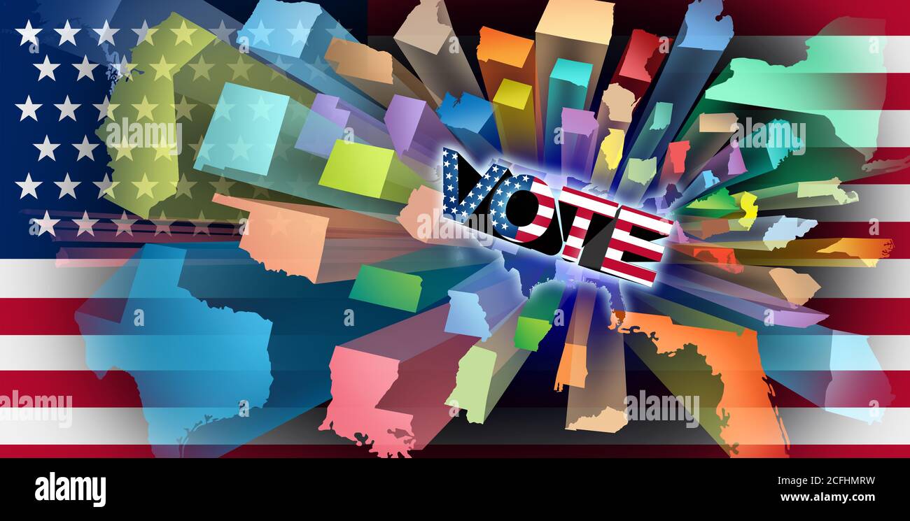 United States Elections Konzept als USA Abstimmung grafisches Element mit 3D-Illustration Stil amerikanischen Staaten. Stockfoto