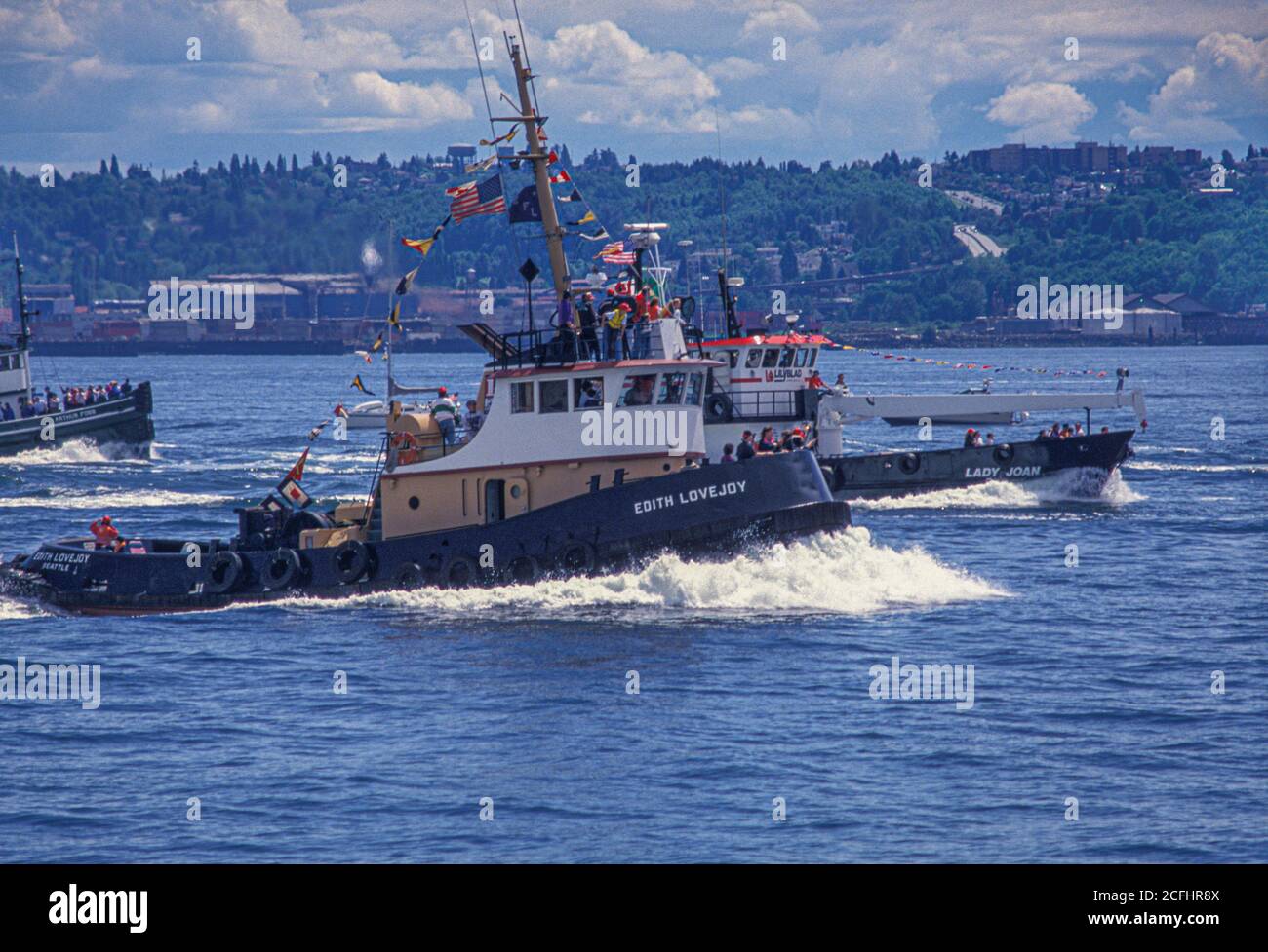 Schlepper-Rennen auf Puget Sound während der Maritime Week, Seattle, Washington USA Stockfoto