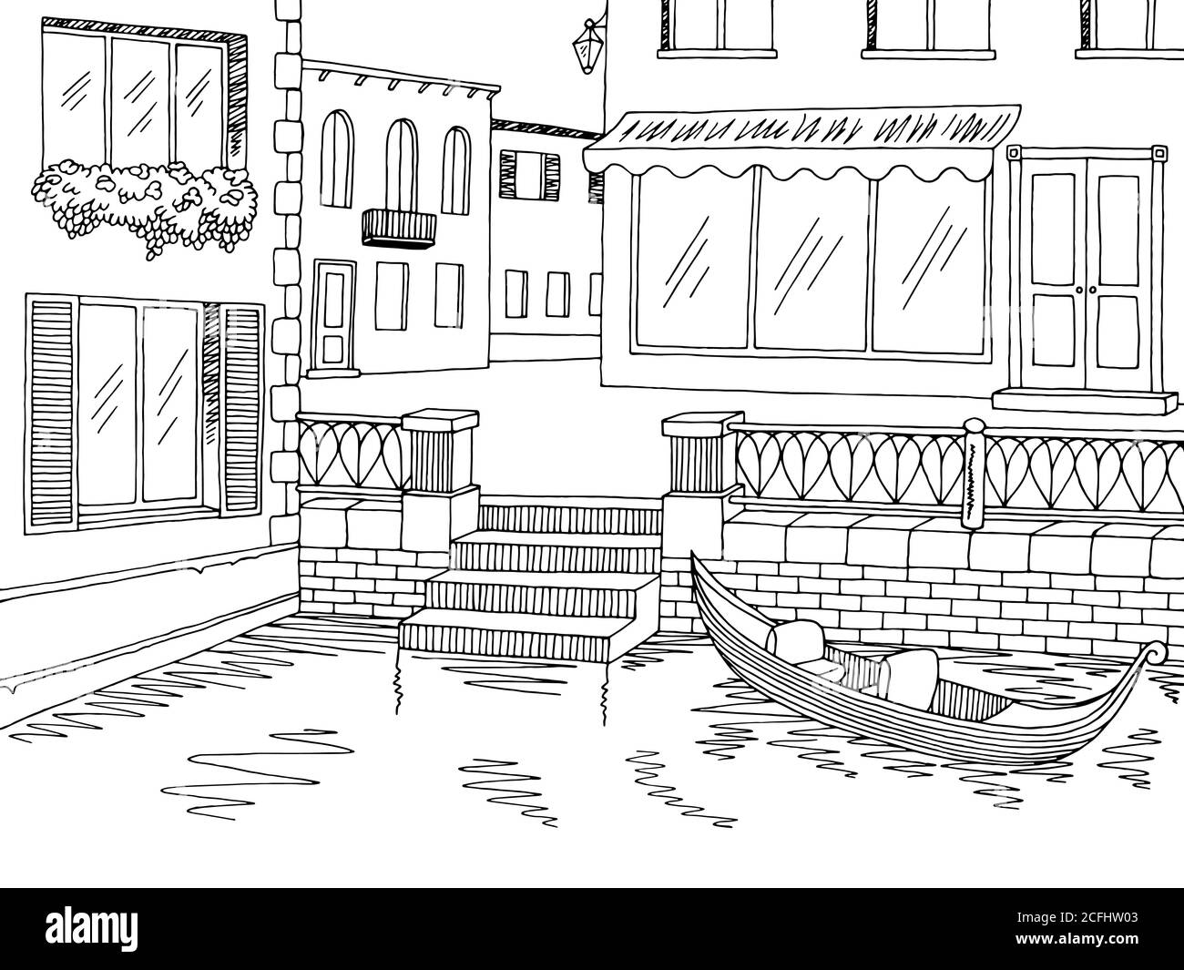Stadt Fluss Grafik schwarz weiß Skizze Illustration Vektor Stock Vektor