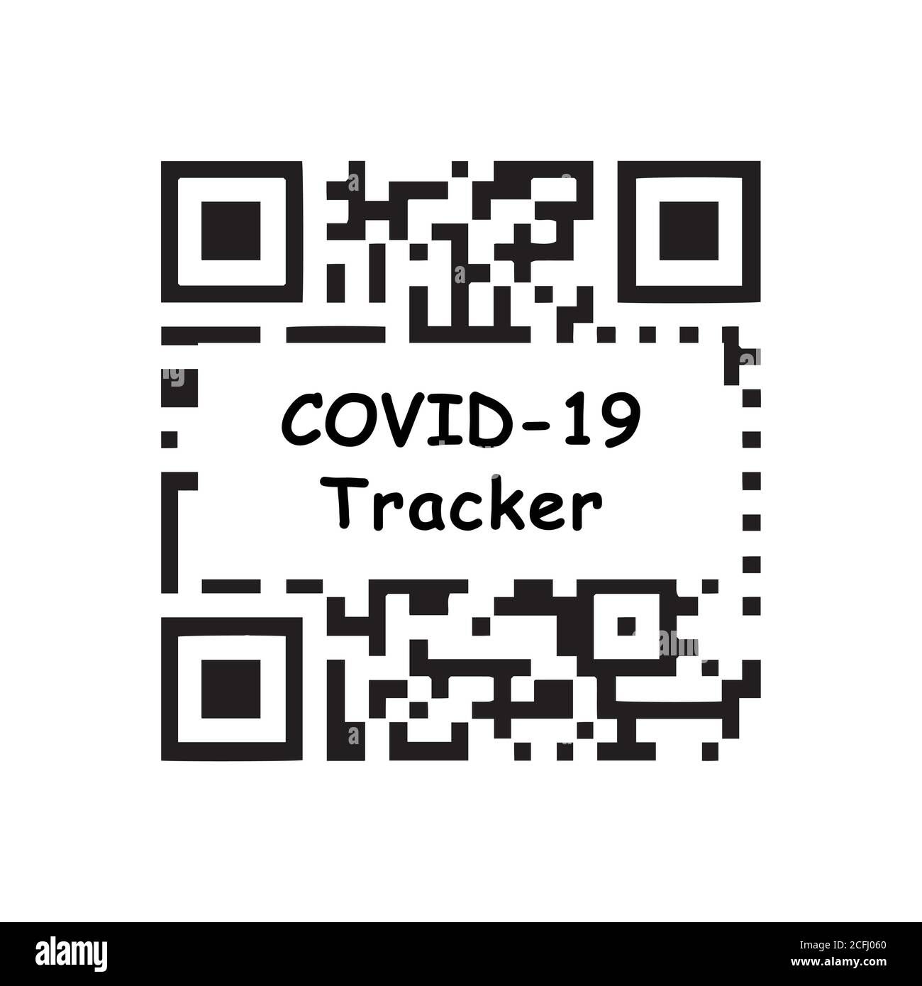 Covid-19 QR Code Tracker. Schwarz-weißes Illustrationssymbol mit QR-Code zur Verfolgung und Verfolgung für Covid 19 Coronavius. EPS-Vektor Stock Vektor