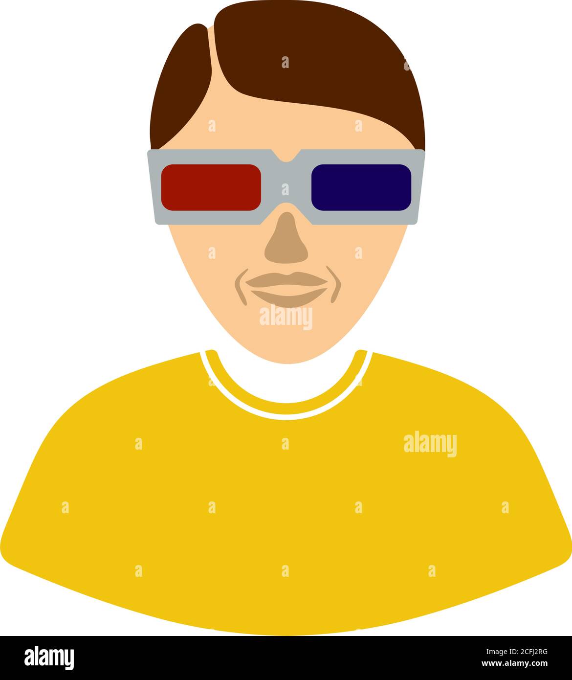 Mann mit 3d-Brille Symbol. Flaches Farbdesign. Vektorgrafik. Stock Vektor