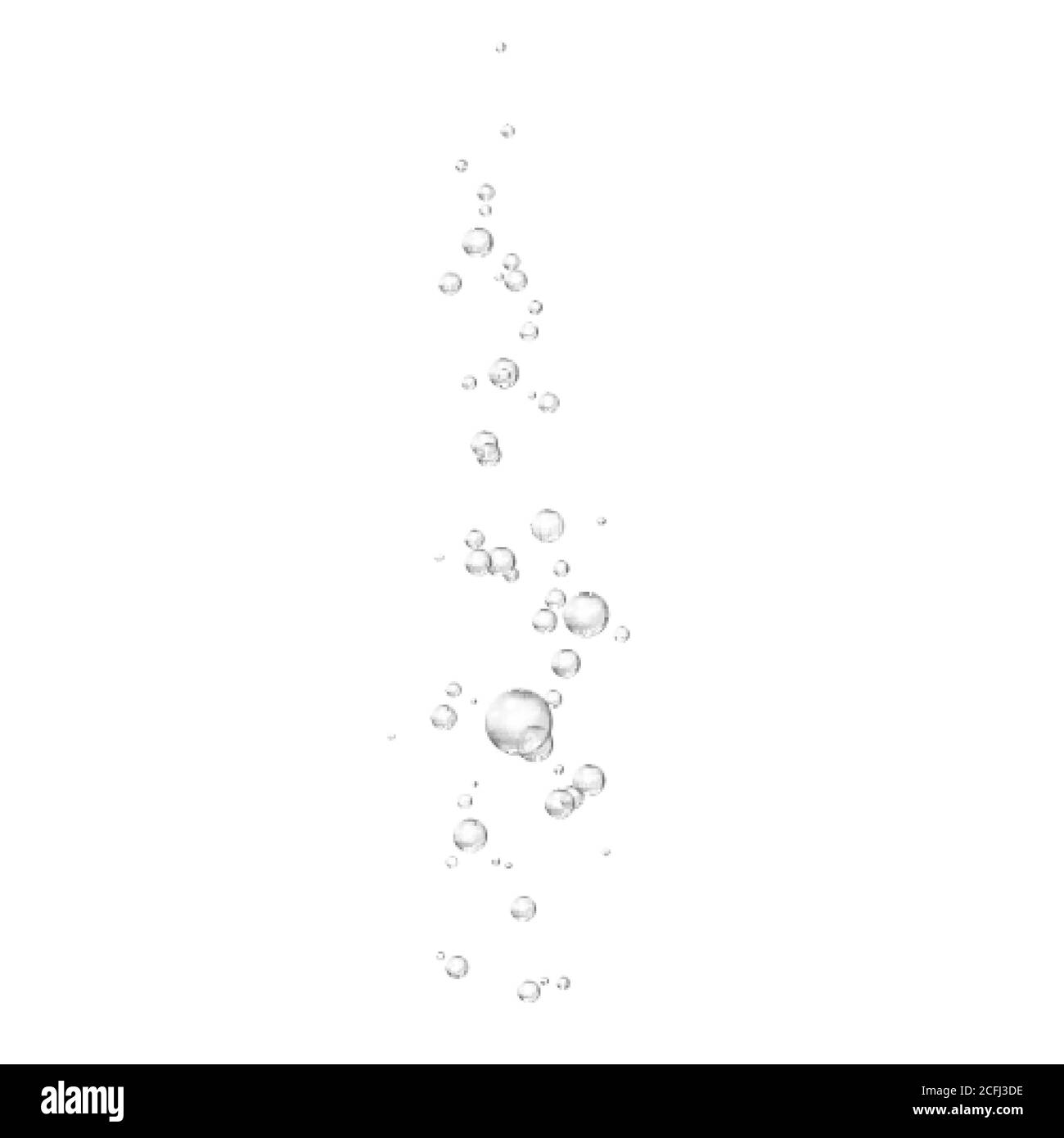 Luftblasen strömen. Seifenblasen oder Schaum. Realistische Wassertropfen. Vektor auf Weiß isoliert Stock Vektor