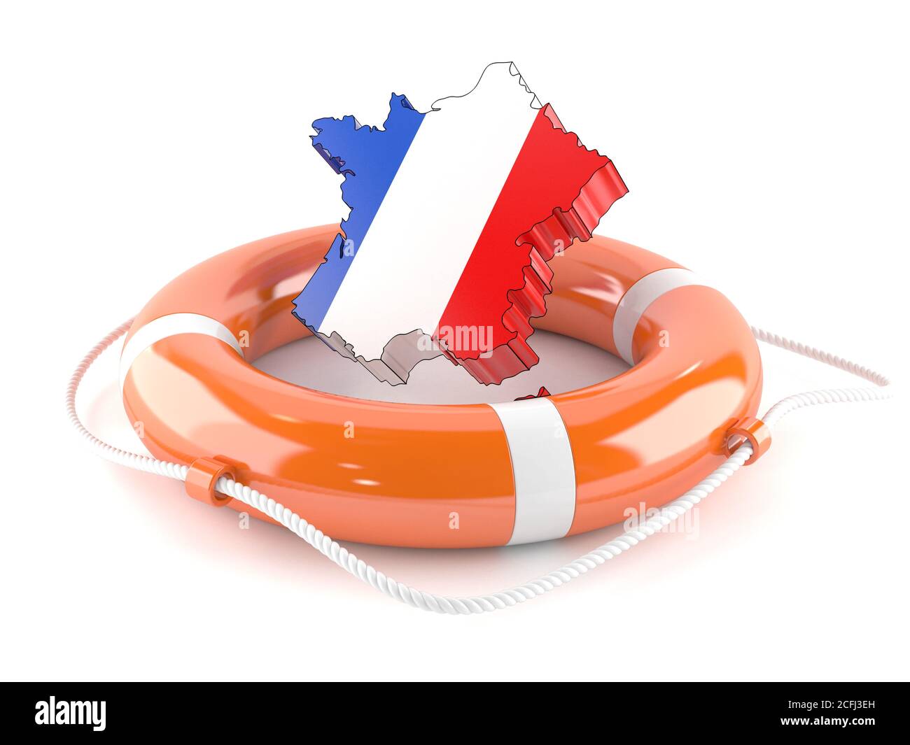 Frankreich Land mit Rettungsboje isoliert auf weißem Hintergrund Stockfoto