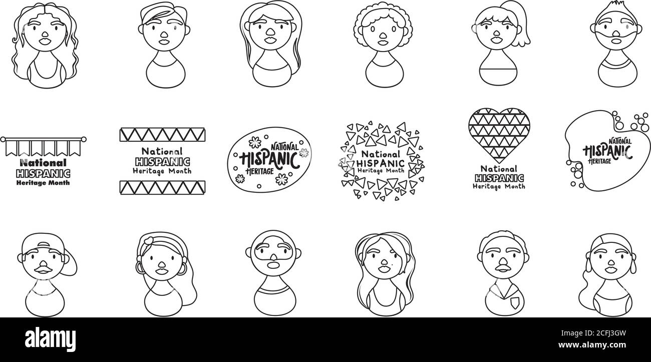 Menschen Zeichen und nationalen hispanischen Erbe Schriftzüge Linie Stil Symbole vektorgrafik Design Stock Vektor