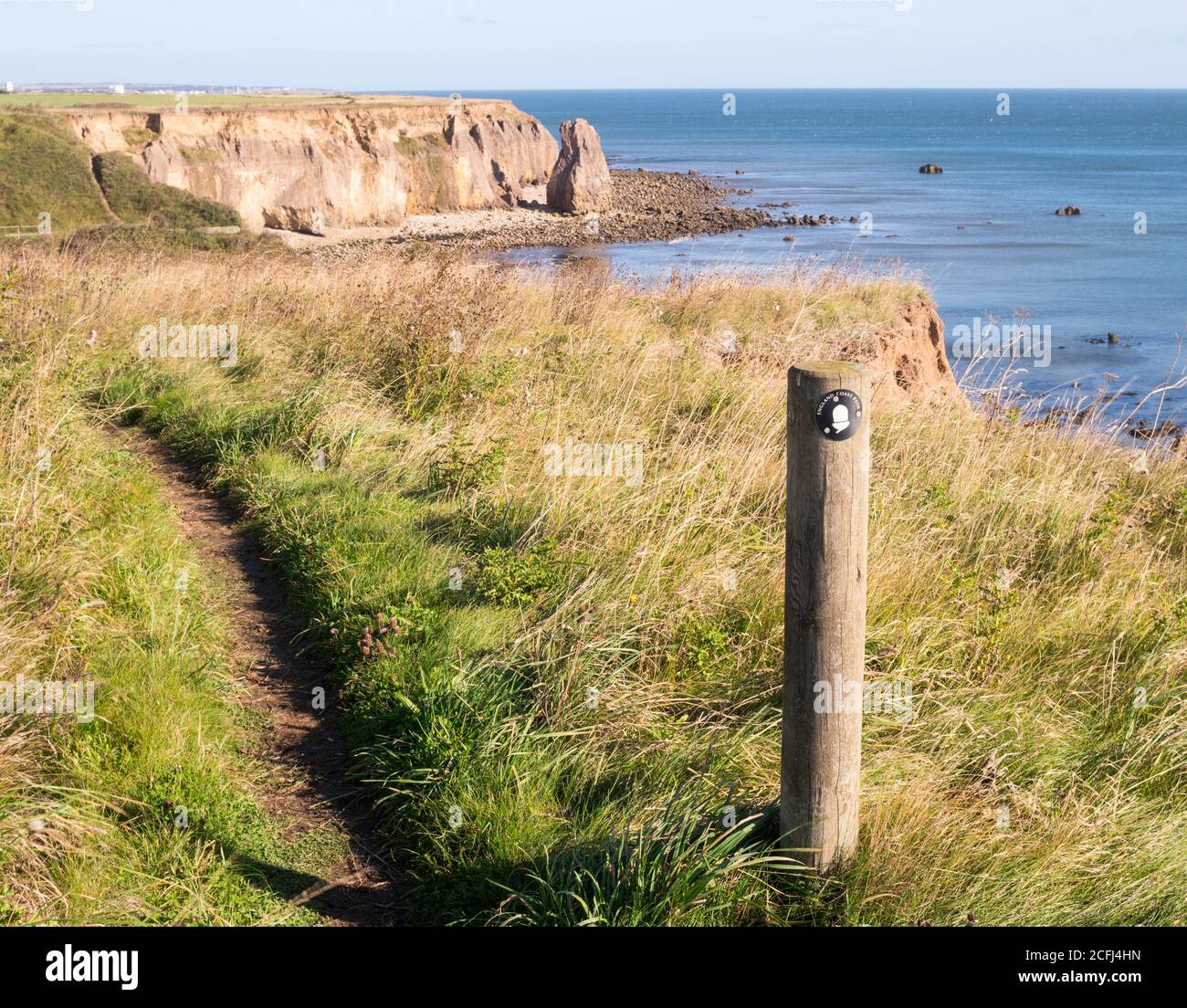 England Coast Path ECP Wegweiser oder Schild zwischen Seaham und Ryhope an der Durham Küste, England, UK Stockfoto