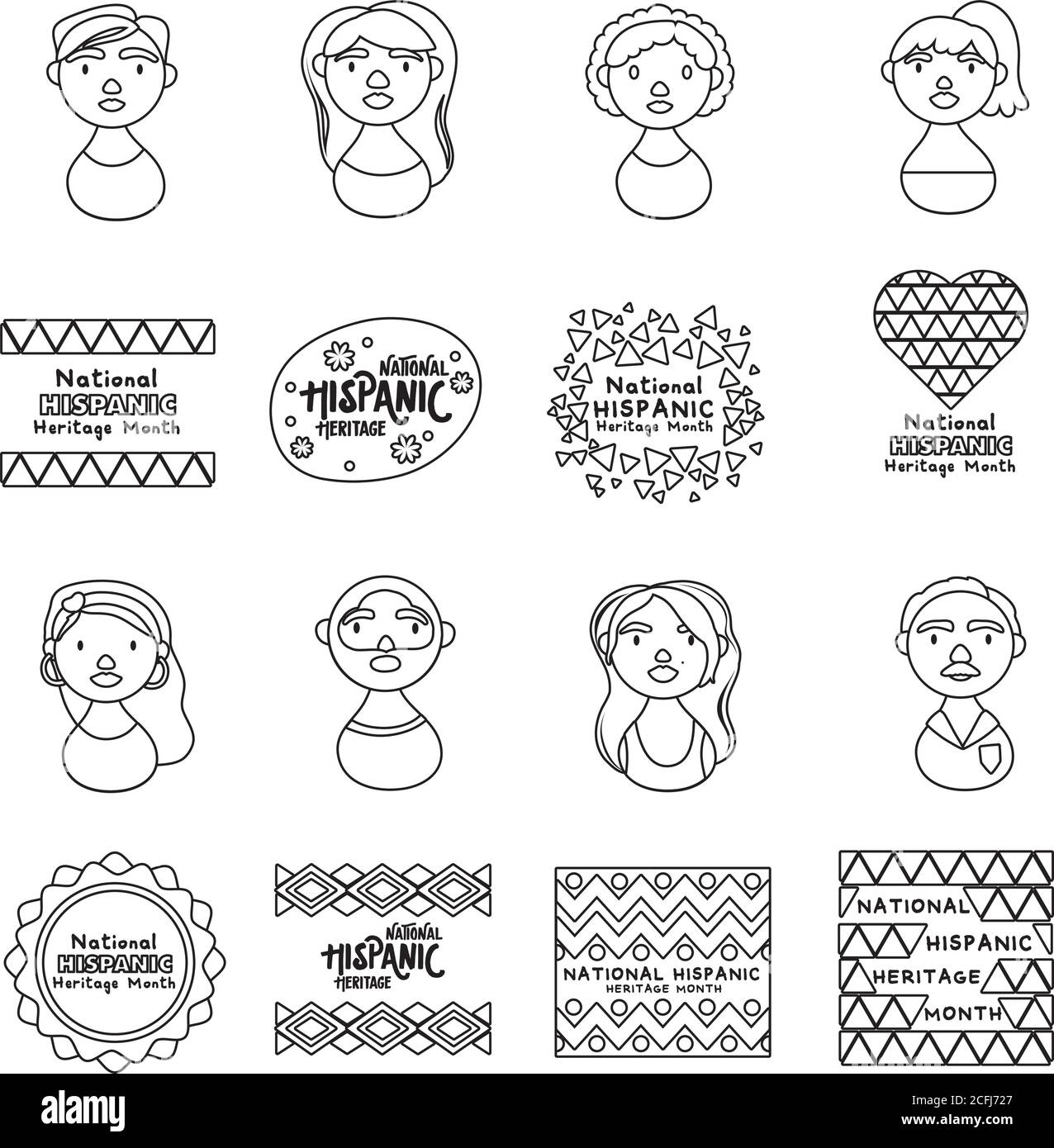 Menschen Zeichen und nationalen hispanischen Erbe Schriftzüge Linie Stil Symbole vektorgrafik Design Stock Vektor