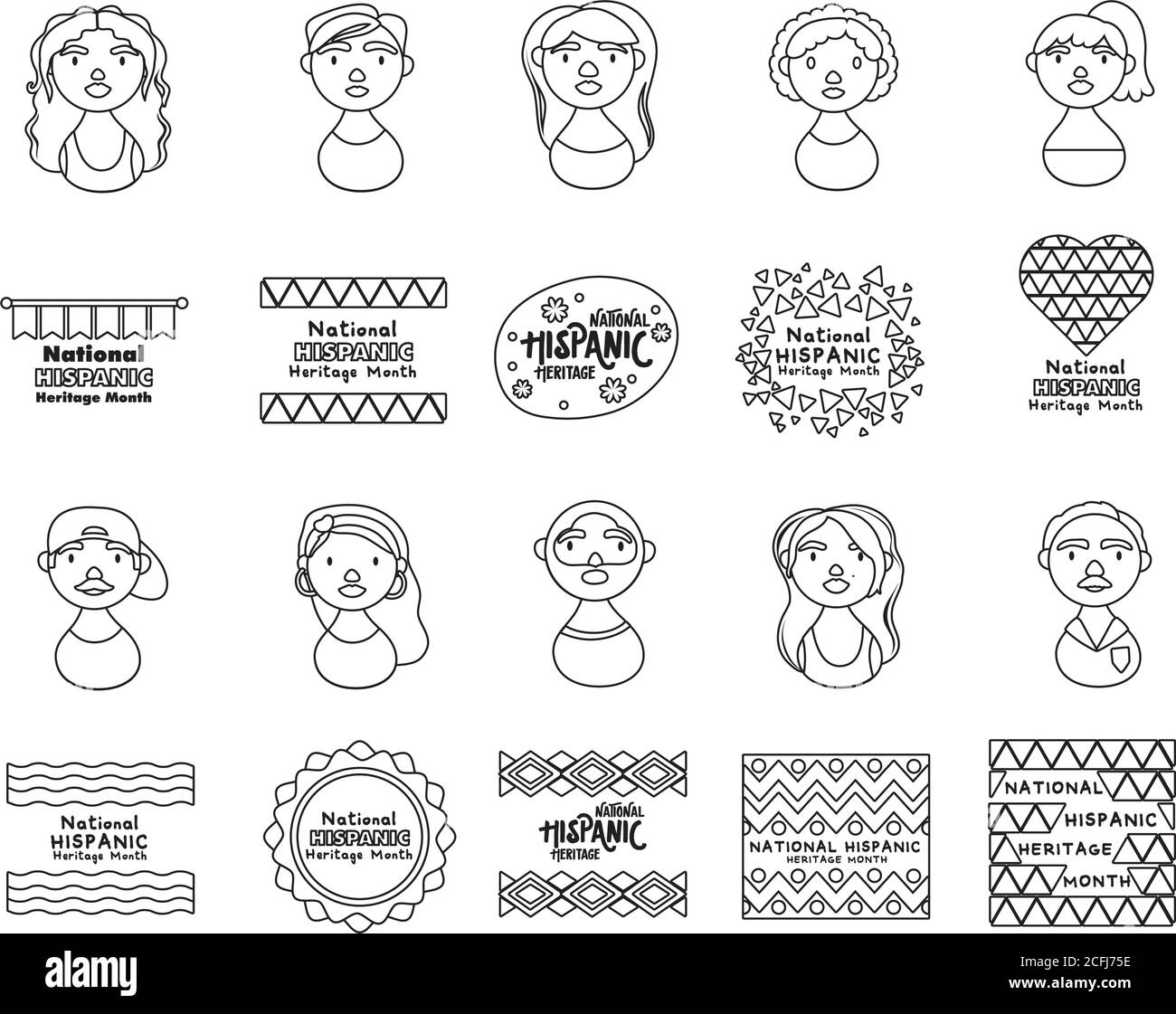 Menschen Zeichen und nationalen hispanischen Erbe Schriftzüge Linie Stil Symbole vektorgrafik Design Stock Vektor