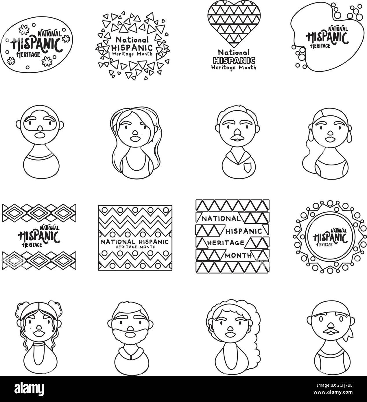 Menschen Zeichen und nationalen hispanischen Erbe Schriftzüge Linie Stil Symbole vektorgrafik Design Stock Vektor