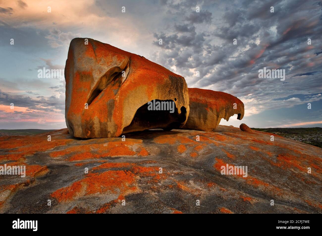 Berühmte Remarkable Rocks sind ein beeindruckendes Merkmal auf Kangaroo Island. Stockfoto