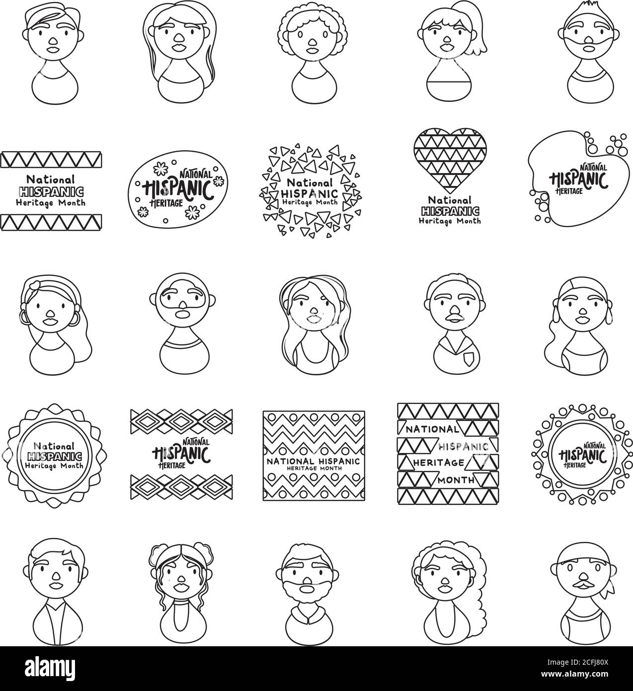 Menschen Zeichen und nationalen hispanischen Erbe Schriftzüge Linie Stil Symbole vektorgrafik Design Stock Vektor