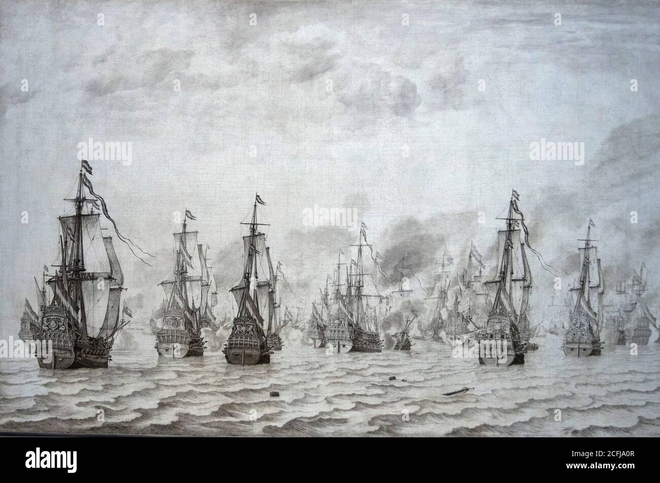 Niederlande, Amsterdam, Rijksmuseum. Die Schlacht von Dünkirchen. Willem van de Velde 1659. Stockfoto