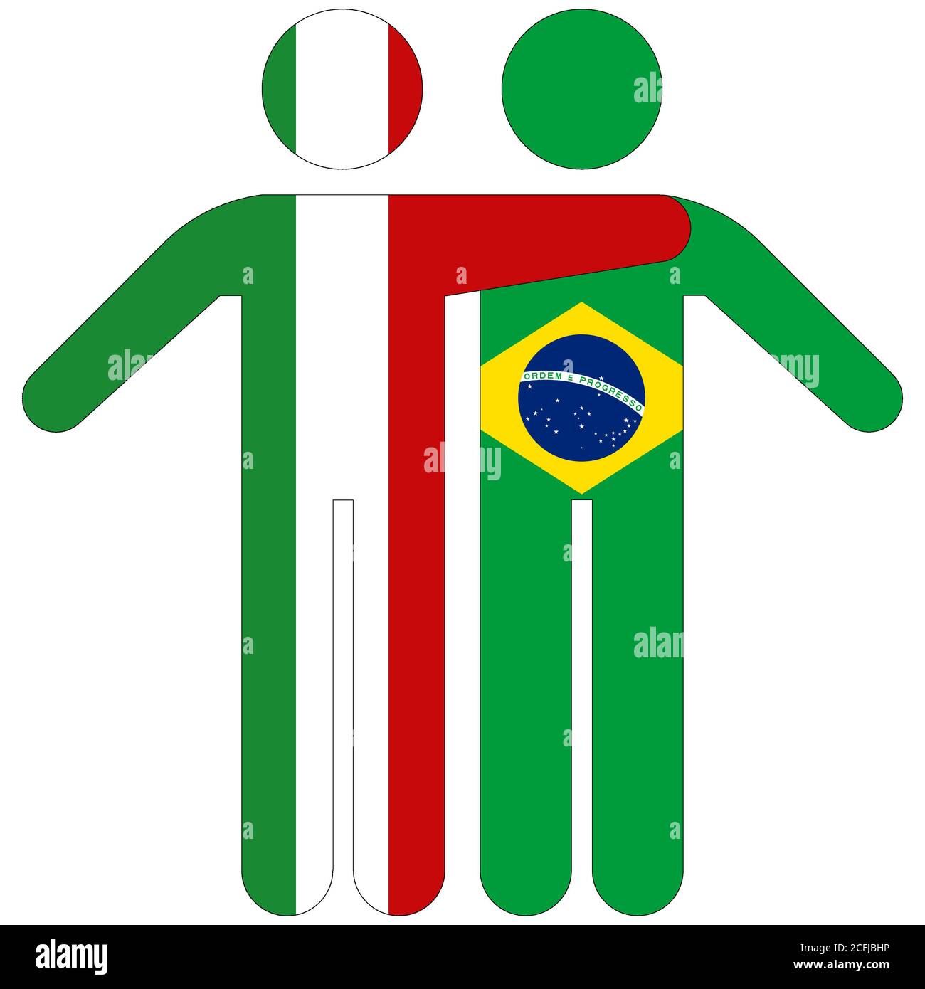 Italien - Brasilien / Freundschaftskonzept auf weißem Hintergrund Stockfoto