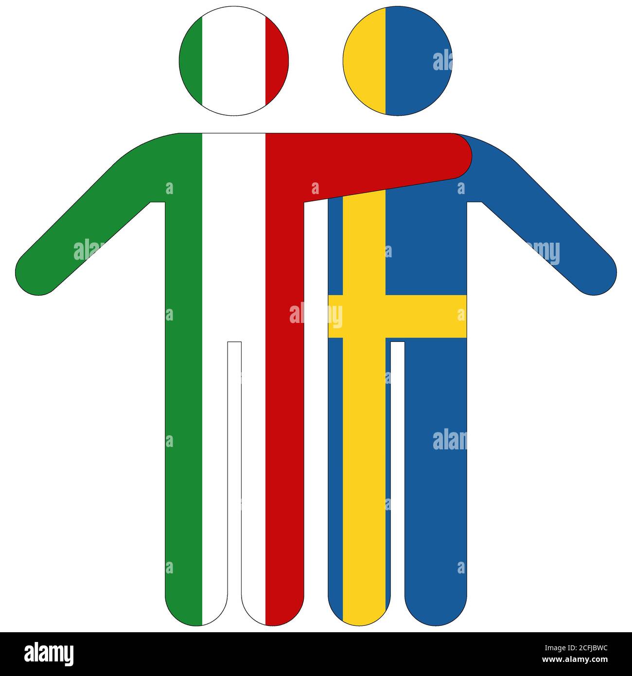 Italien - Schweden / Freundschaftskonzept auf weißem Hintergrund Stockfoto