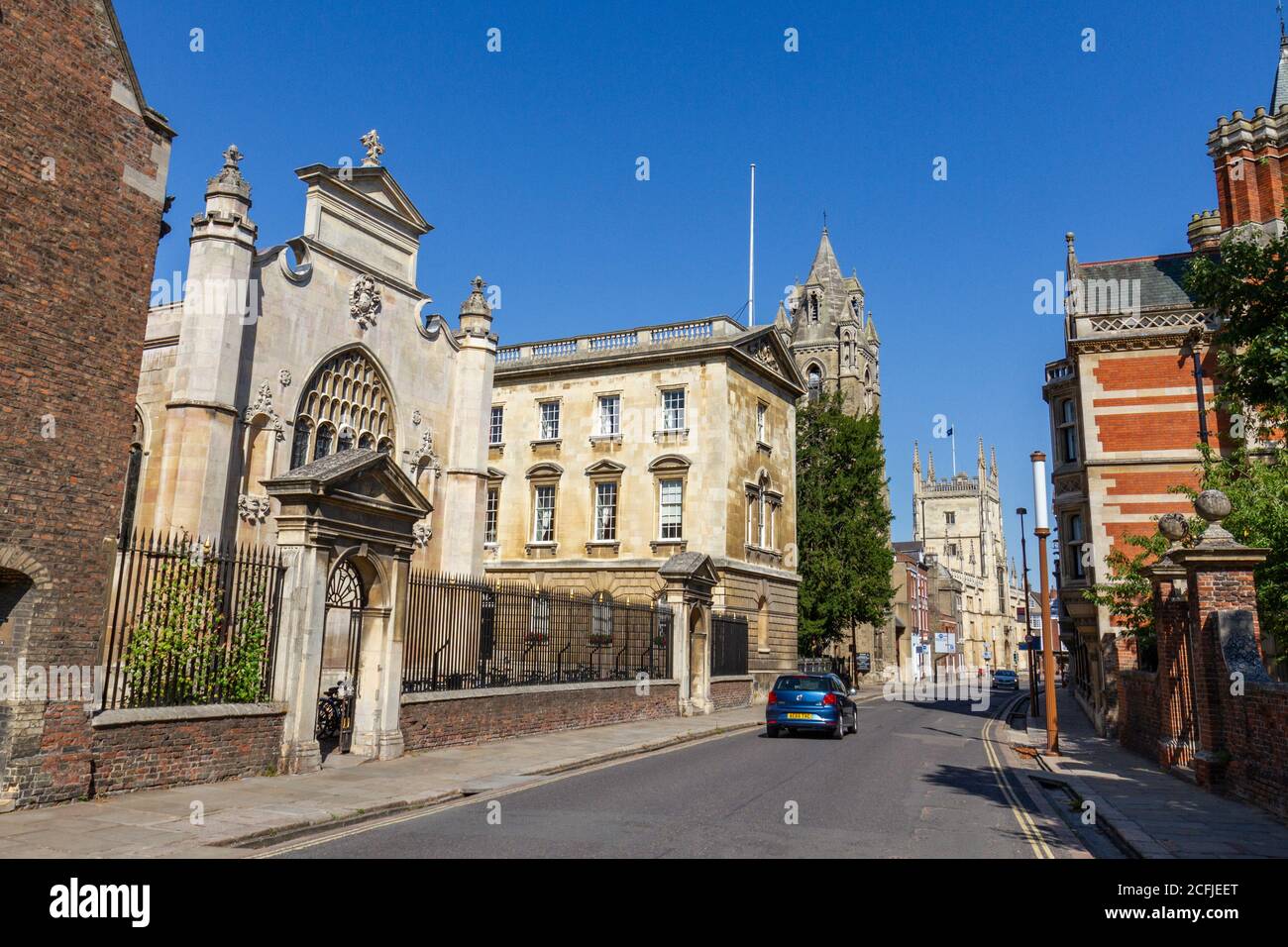 Außenansicht von Peterhouse, einem College der University of Cambridge, Trumpington Street, Cambridge, Cambridgeshire, Großbritannien. Stockfoto