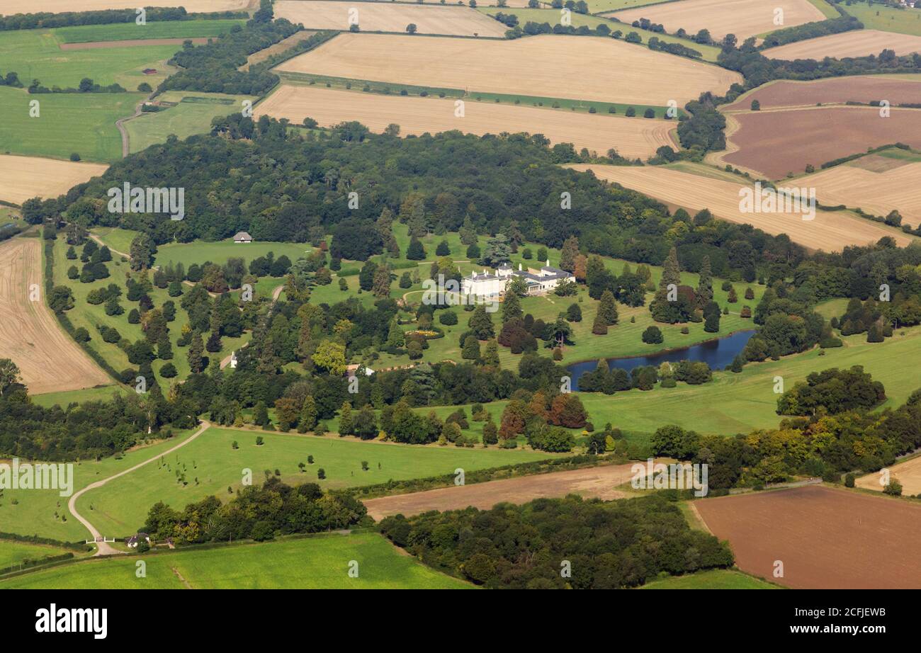 Luftaufnahme von Chadacre Hall und dem Anwesen bei Bury St. Edmunds in Suffolk Stockfoto