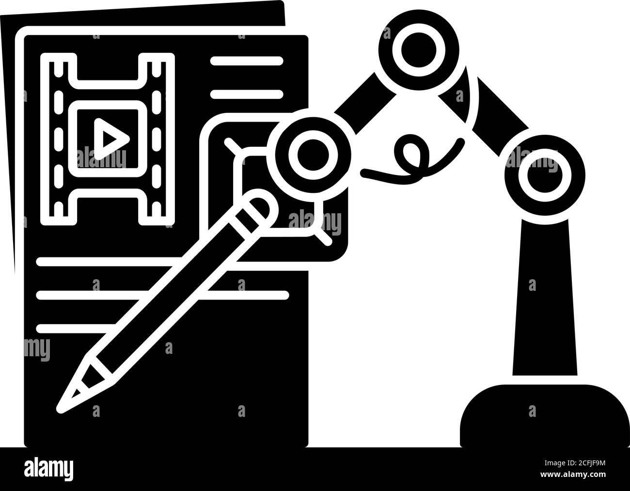 AI geschriebenes Drehbuch schwarze Glyphe Symbol Stock Vektor