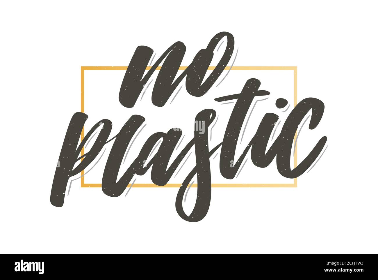 Kein Kunststoff. Handgezeichnete Vektorbeschriftung. Motivationswort. Isoliert auf gelbem Hintergrund. Slogan Stock Vektor