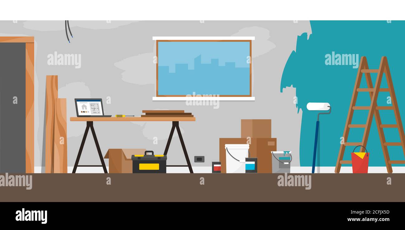 Renovierung und Verbesserung des Hauses: Bau und Malerei Stock Vektor