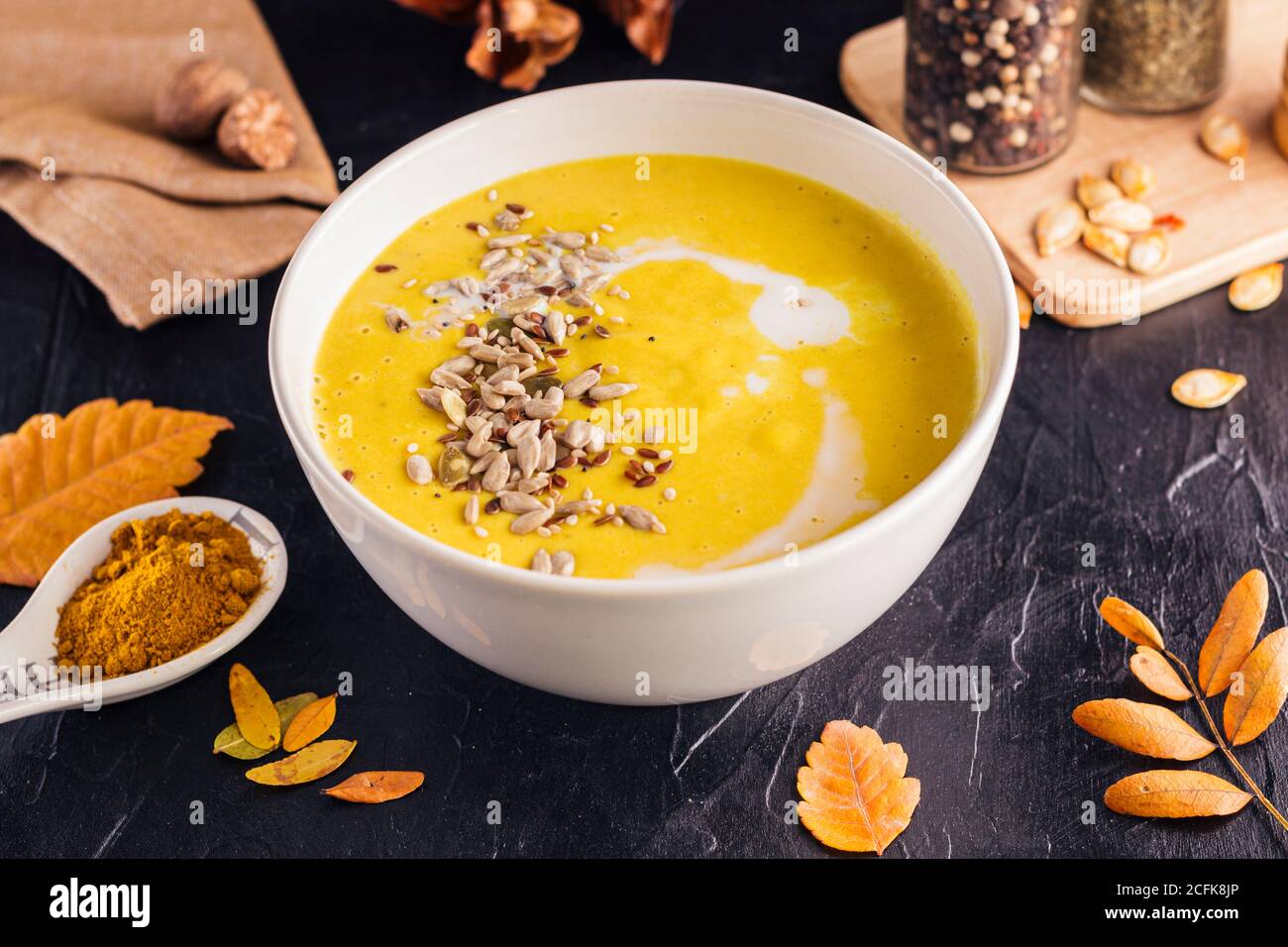 Nahaufnahme einer leckeren Kürbiscreme Stockfoto