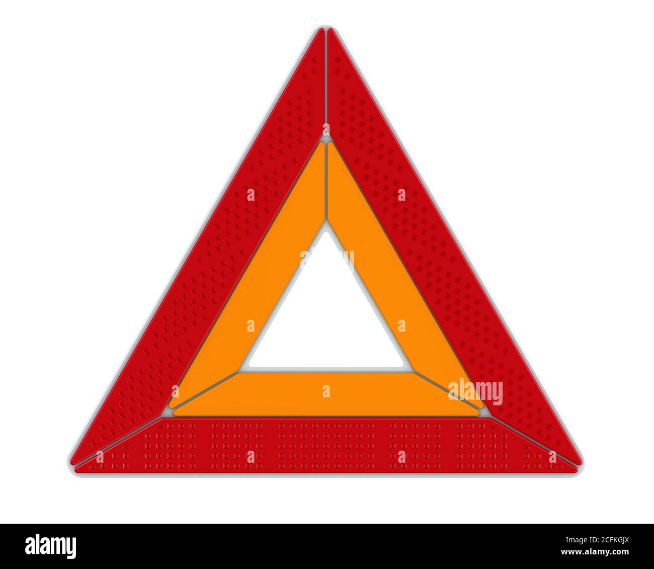 Warndreieck. Fahrzeug-Not-aus-Schild auf weißer Oberfläche. 3D-Illustration Stockfoto