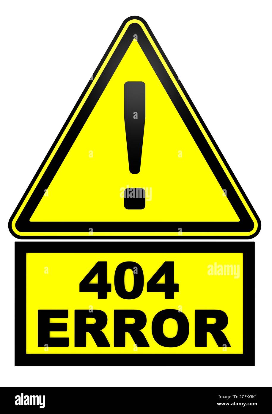FEHLER 404. Warnzeichen mit Ausrufezeichen und TEXTFEHLER 404 (Seite nicht gefunden). 3D-Illustration Stockfoto