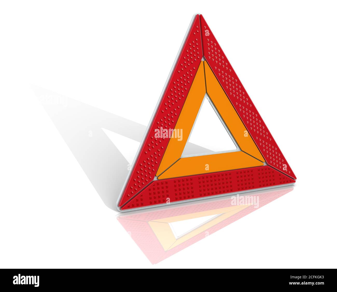 Warndreieck. Fahrzeug-Not-aus-Schild auf weißer Oberfläche. 3D-Illustration Stockfoto