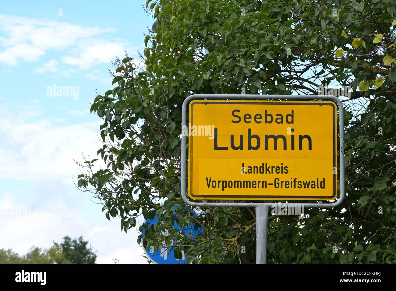Ortsschild des Seebades Lubmin im Bezirk Vorpommern Greifswald an der Ostsee, in der Nähe liegt der Landfall des nordstroms Pip Stockfoto