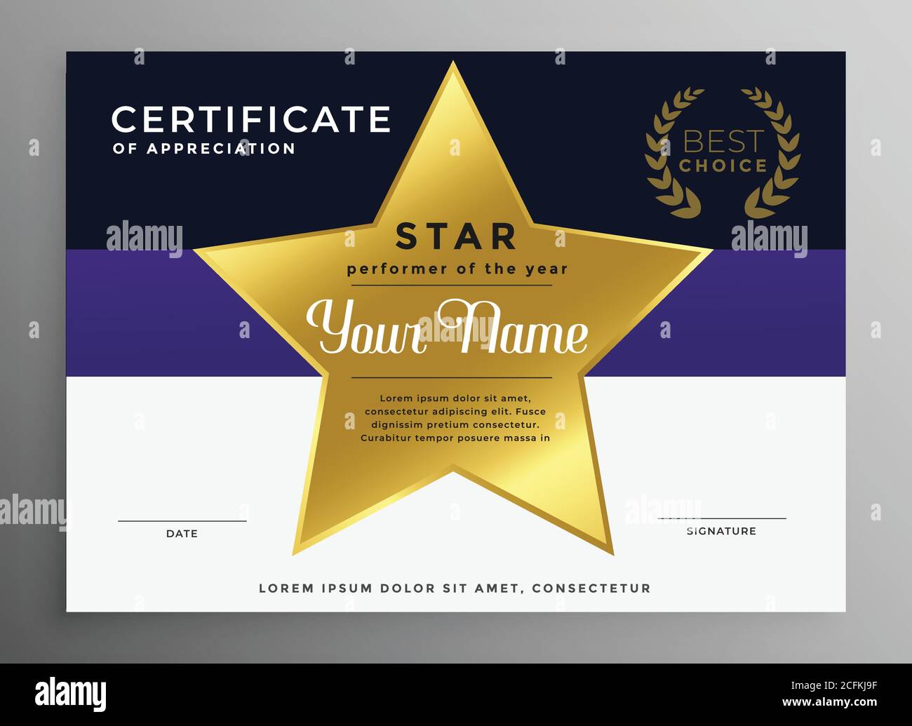 Zertifikat der Anerkennung Vorlage mit goldenen Stern Stock With Star Performer Certificate Templates