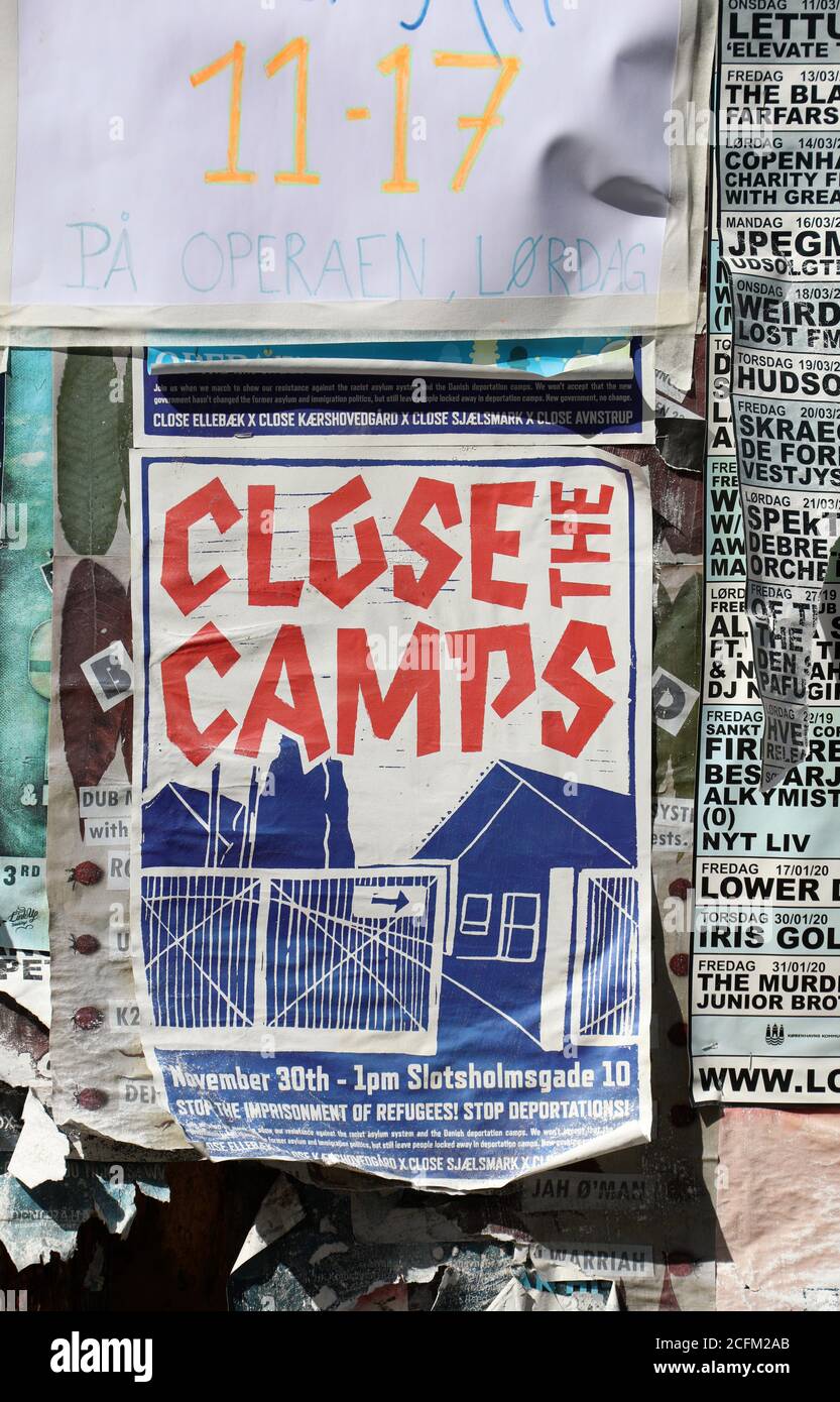 Schließen Sie das Plakat der Camps in Frretown Christiania Stockfoto